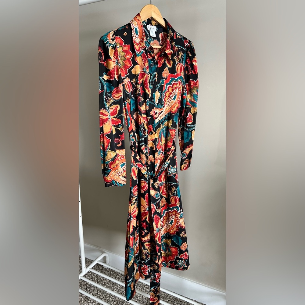 Nicole Miller Black Floral Long Sleeve Dress